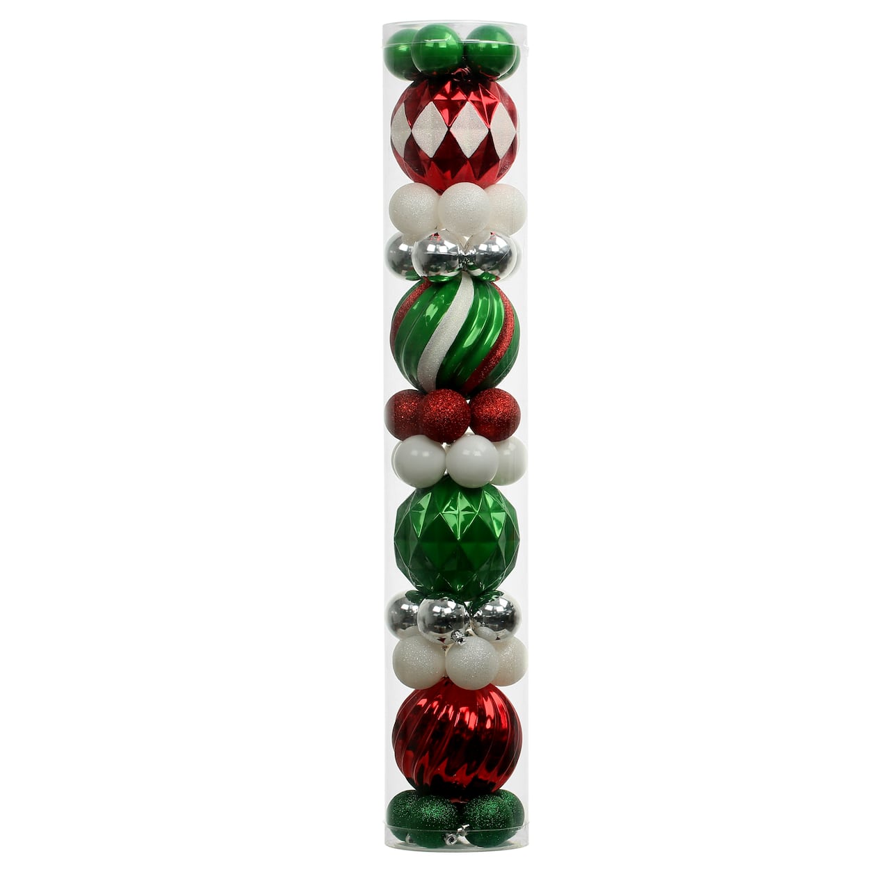 44 Pack 48mm & 120mm Red, White, Green & Silver Shatterproof Ball Ornaments by Ashland®